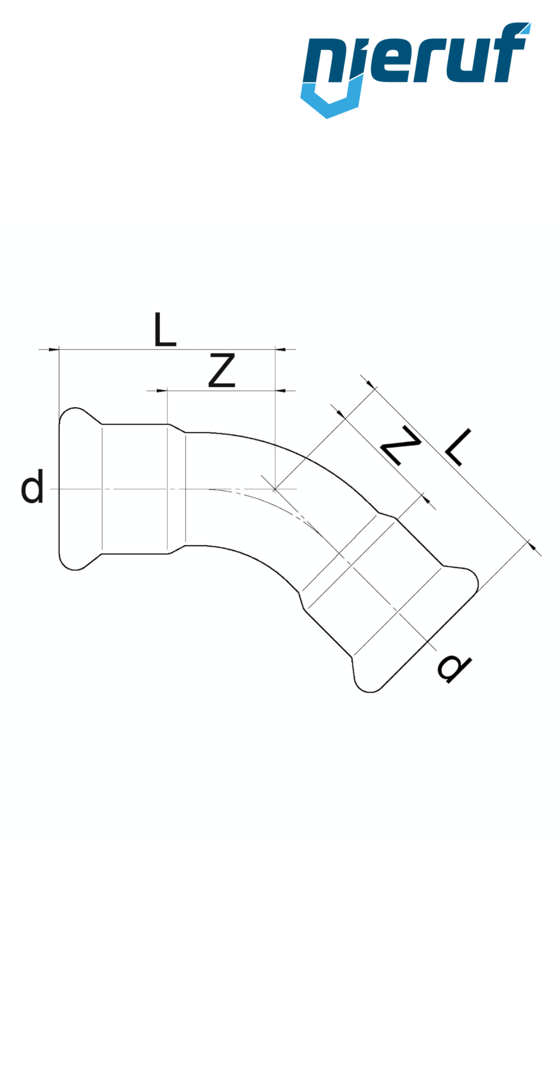 Łuk 45° złączka zaciskana W x W DN40 - 42,0 mm r=1,2 Stal nierdzewna