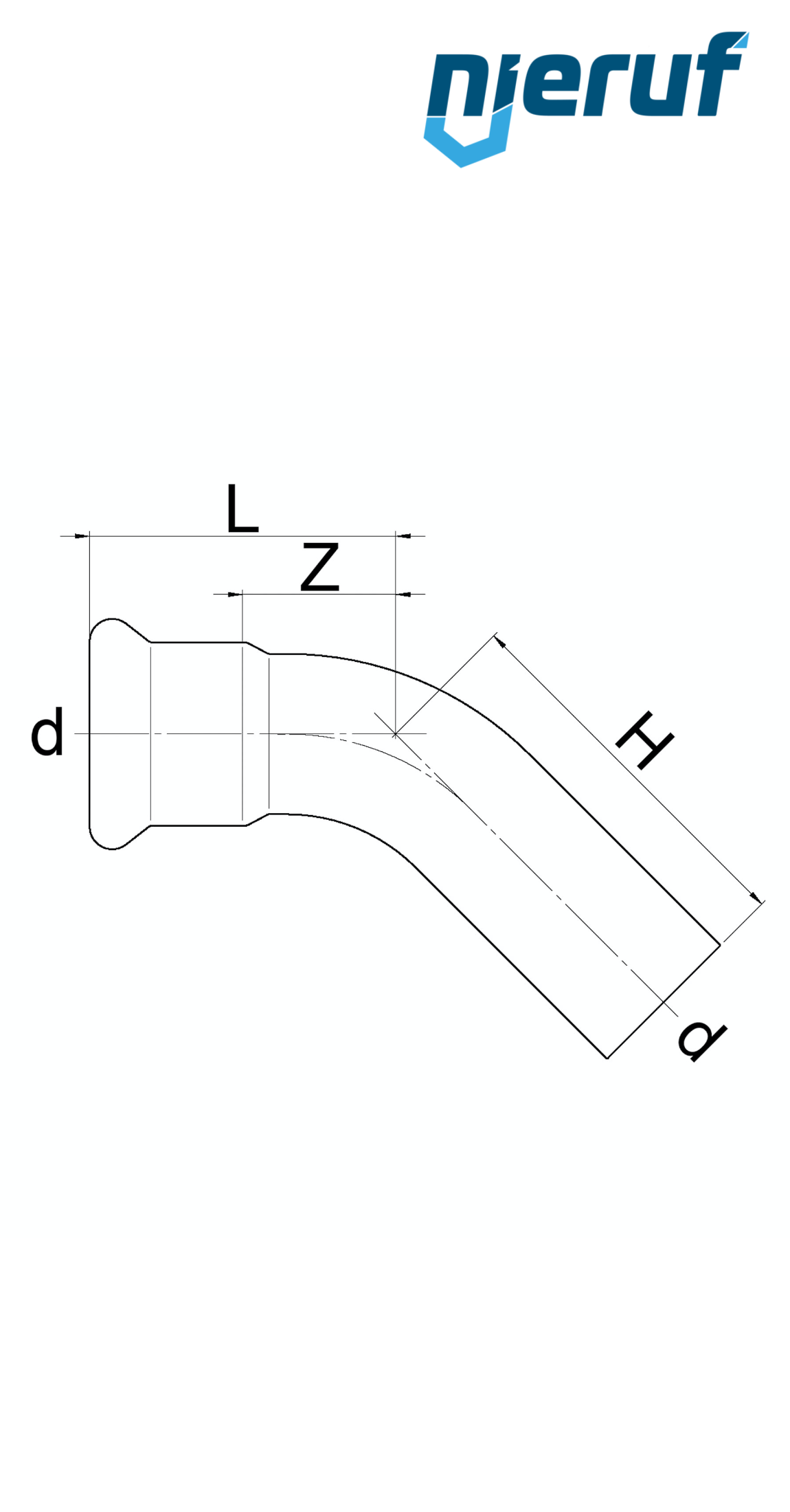 Złączka zaciskana Łuk 45° W x Z DN15 - 18,0 mm, r=1,2 Stal nierdzewna