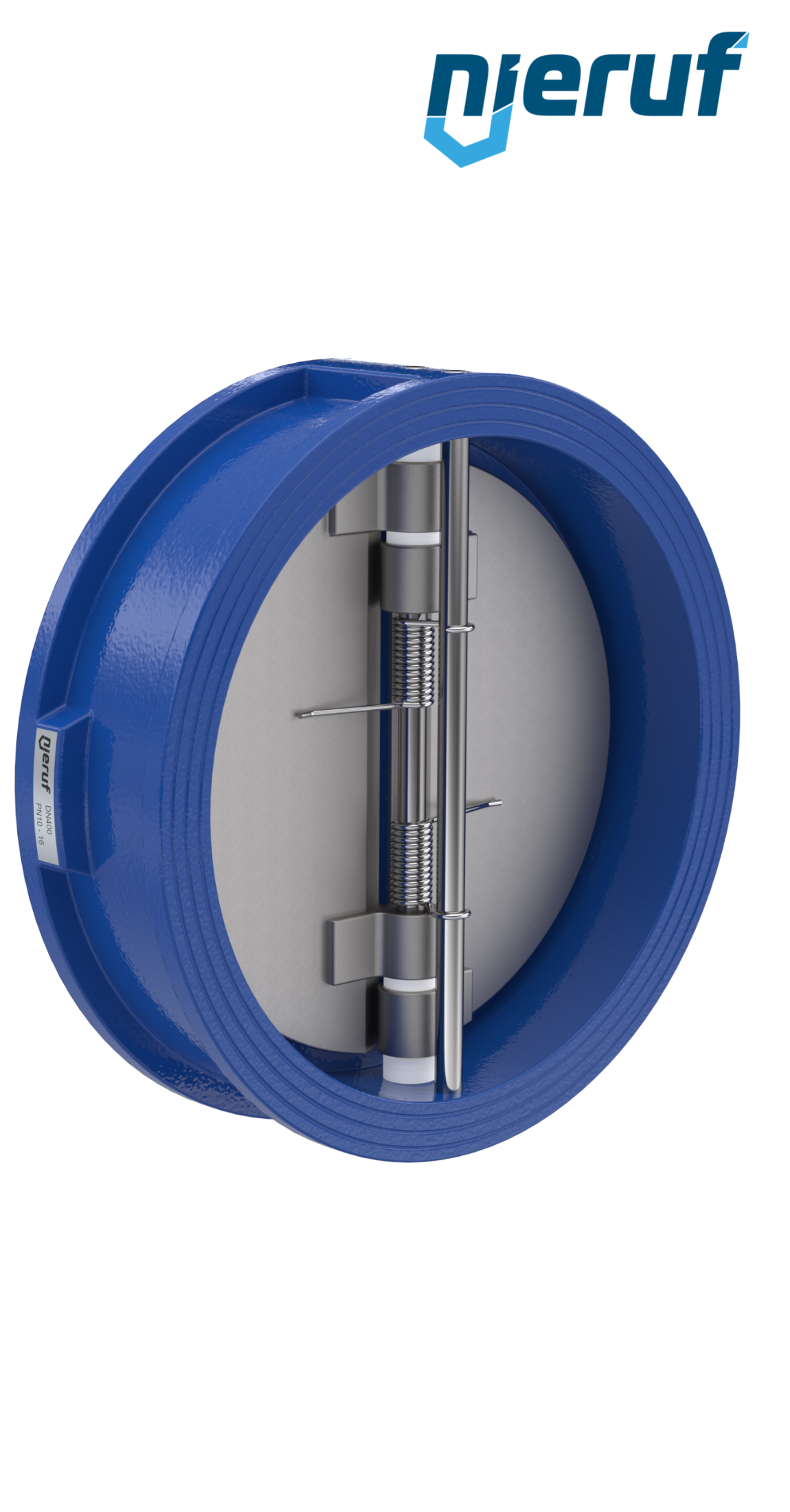 Klapa zwrotna dwuskrzydłowa DN400 ANSI150 DR02 ANSI 150 GGG40 z niebieską powłoką epoksydową 180µm FKM